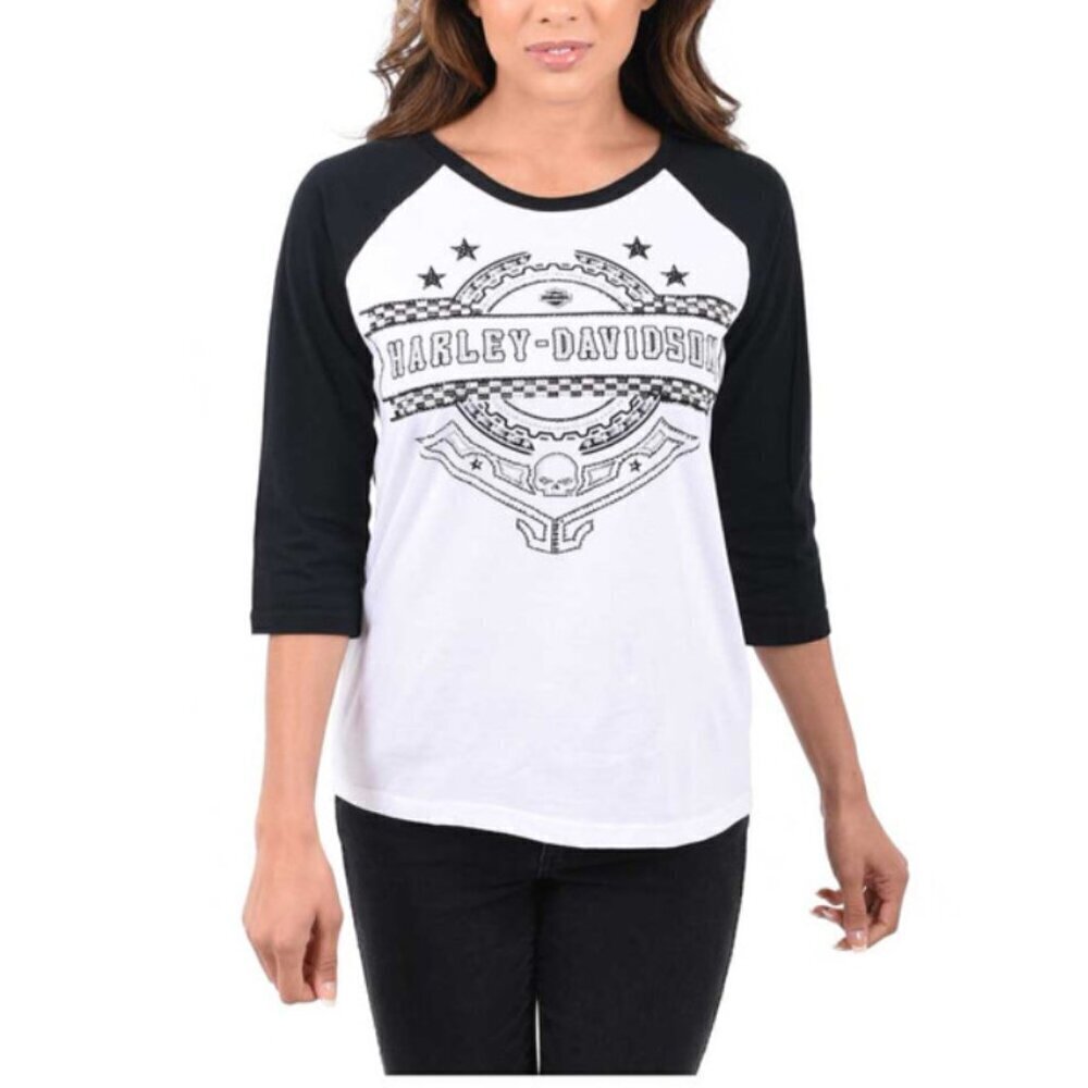 Harley-Davidson® Women's Bling Thunder Dome 3/4 Raglan Sleeve Scoop Neck Top XL - Picture 1 of 13